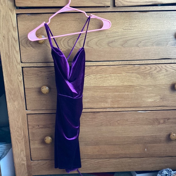 Purple Velvet Homecoming Dinner Dress - Picture 1 of 3